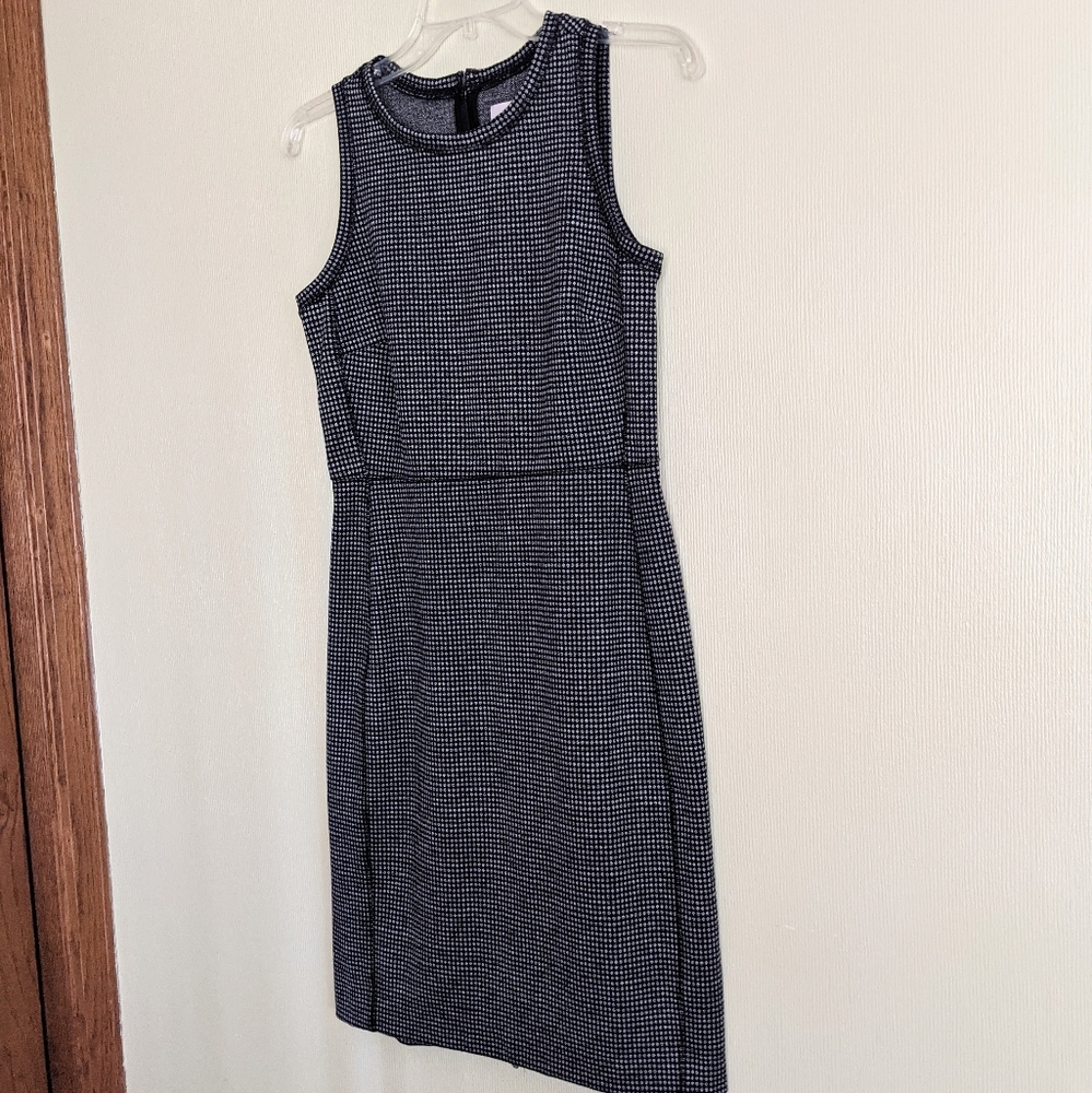 Loft Sheath Dress Black Ponte Knit Patterned Sleeveless - Picture 5 of 17